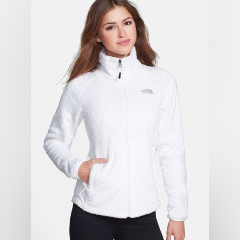 The North Face osito jacket white fuzzy coat Women's size medium Teddy zip up